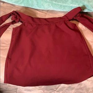 Tied off the shoulder deep red blouse